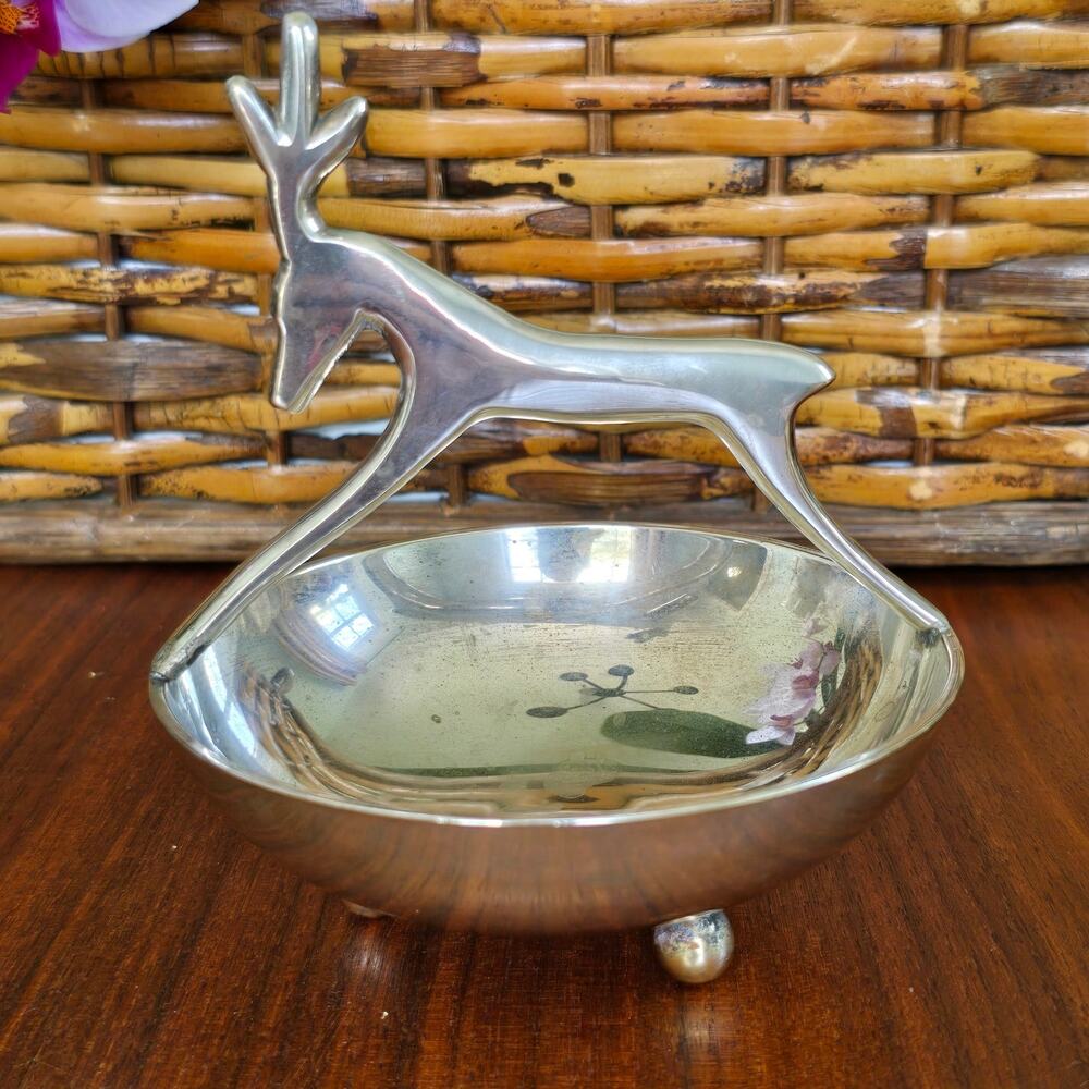 Vintage Silver Plated Deer Footed Bowl Trinket Candy Dish Festive Old Money